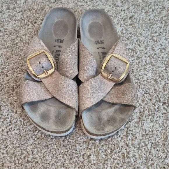 Birkenstock Siena Big Buckle Metallic Rose Gold Leather Sandals 38 US 7 - Picture 2 of 4